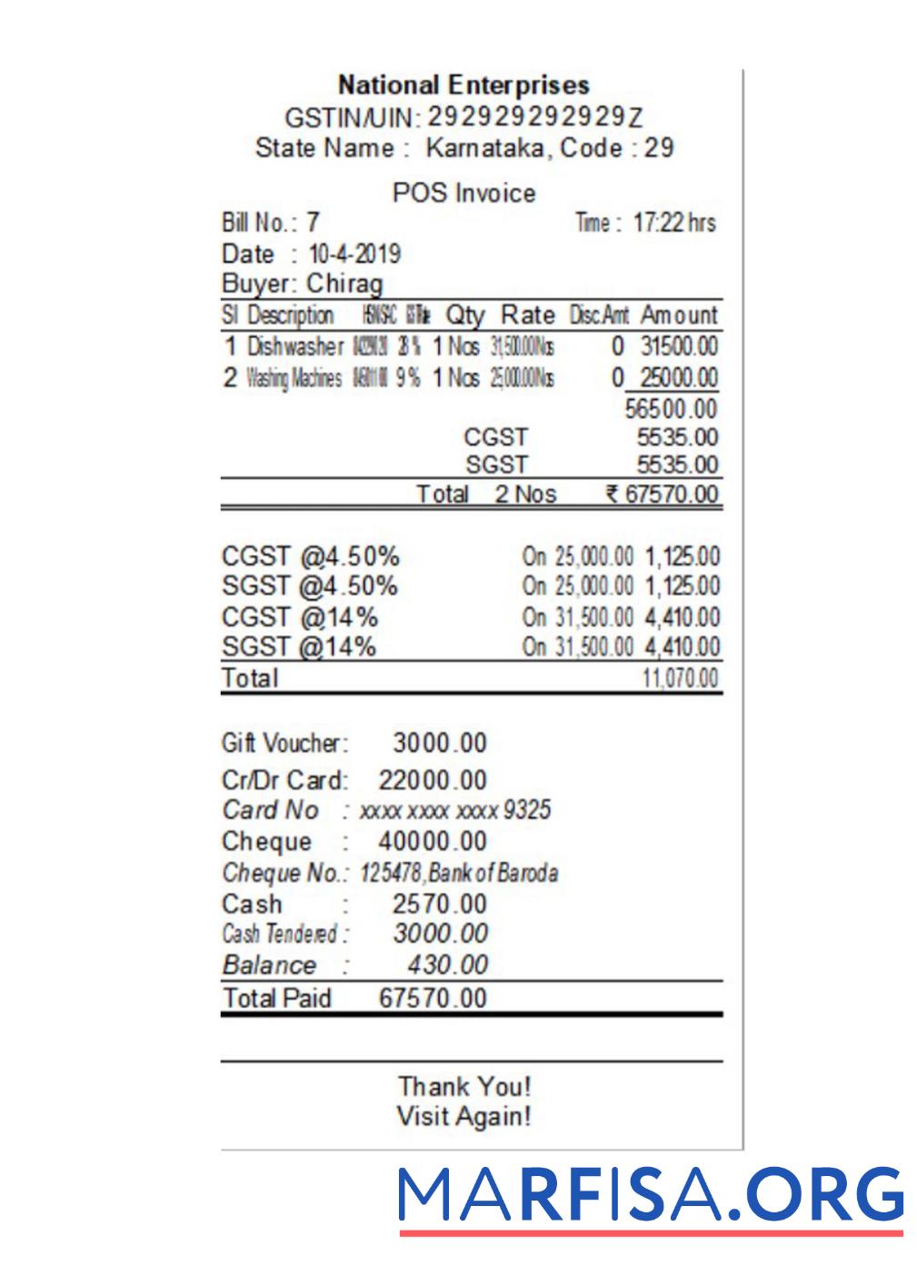 Downloadable NATIONAL ENTERPRISES payment receipt real example